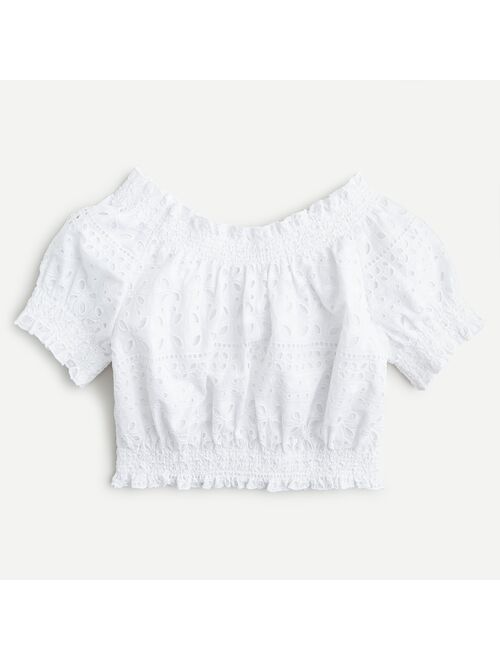 J.Crew Puff-sleeve smocked top in eyelet