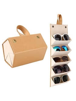 MoKo Sunglasses Organizer with 5 Slots, Travel Glasses Case Storage Portable Sunglasses Storage Case Bag Foldable Eyeglasses Holder Box Eyewear Display Containers for Wom