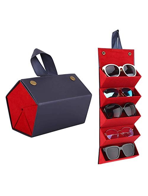 MoKo Sunglasses Organizer with 5 Slots, Travel Glasses Case Storage Portable Sunglasses Storage Case Bag Foldable Eyeglasses Holder Box Eyewear Display Containers for Wom