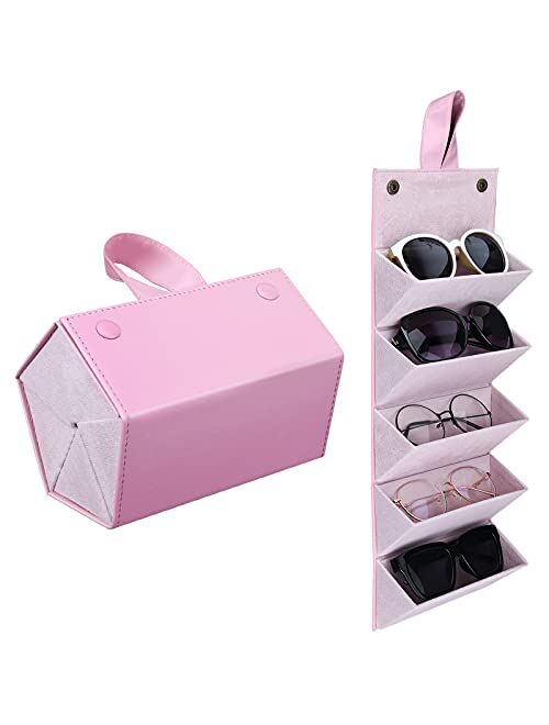 MoKo Sunglasses Organizer with 5 Slots, Travel Glasses Case Storage Portable Sunglasses Storage Case Bag Foldable Eyeglasses Holder Box Eyewear Display Containers for Wom