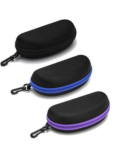 Sunglasses Case,(3 Pack) Portable Travel Zipper Eyeglasses Frame glasses Case Hook For Mens and womens