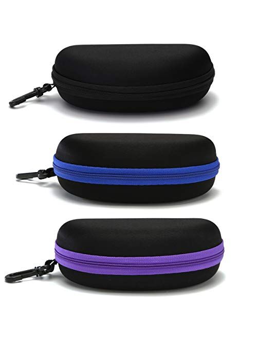 Sunglasses Case,(3 Pack) Portable Travel Zipper Eyeglasses Frame glasses Case Hook For Mens and womens