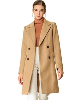 Women's Notch Lapel Double Breasted Belted Mid Long Outwear Winter Coat