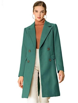 Women's Notch Lapel Double Breasted Belted Mid Long Outwear Winter Coat