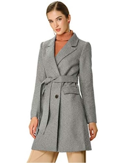 Women's Notch Lapel Double Breasted Belted Mid Long Outwear Winter Coat