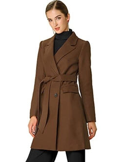 Women's Notch Lapel Double Breasted Belted Mid Long Outwear Winter Coat