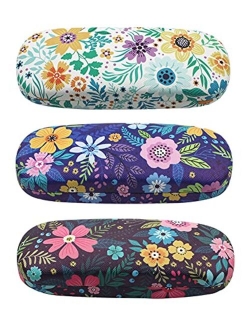 [4 PACK / 3 PACK], JAVOedge Printed Pattern Durable Hard Clamshell Eyeglass Case with Bonus Microfiber Cloth