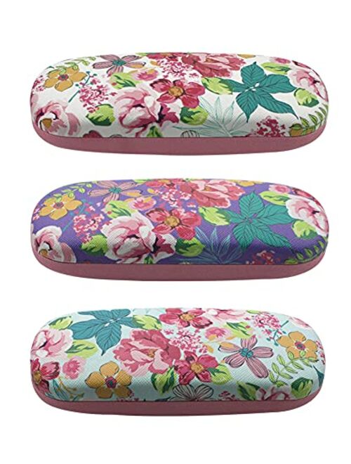 [4 PACK / 3 PACK], JAVOedge Printed Pattern Durable Hard Clamshell Eyeglass Case with Bonus Microfiber Cloth