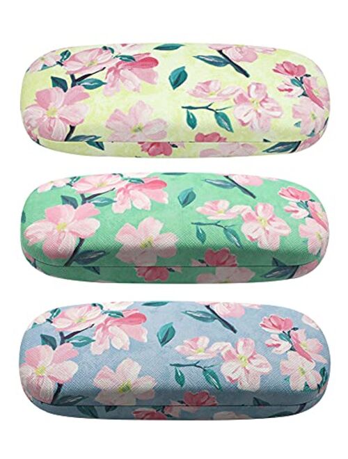 [4 PACK / 3 PACK], JAVOedge Printed Pattern Durable Hard Clamshell Eyeglass Case with Bonus Microfiber Cloth