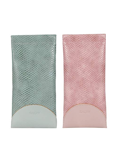 2PCS Portable Eyeglass Pouch Sunglass Goggles Case for Woman with Cleaning Cloth