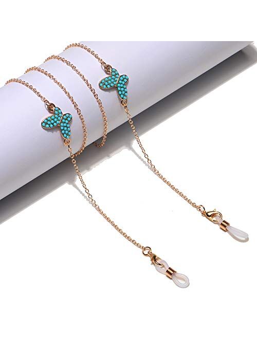 COLORFUL BLING Face Holder Chain Necklace Butterfly Crystal Chain Lanyard Around The Neck Glasses Chain for Women Men