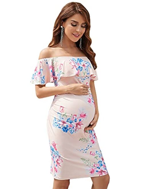 Ever-Pretty Women's Summer Off Shoulder Ruffle Sleeveless Off-Shoulder Bodycon Maternity Dress for Baby Shower 20001