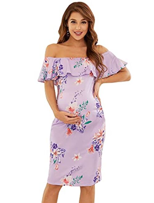 Ever-Pretty Women's Summer Off Shoulder Ruffle Sleeveless Off-Shoulder Bodycon Maternity Dress for Baby Shower 20001