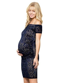 My Bump Maternity Lace Dress - Premium Stretch Lace Off Shoulder Baby Shower Photography