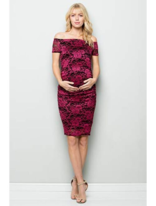 My Bump Maternity Lace Dress - Premium Stretch Lace Off Shoulder Baby Shower Photography