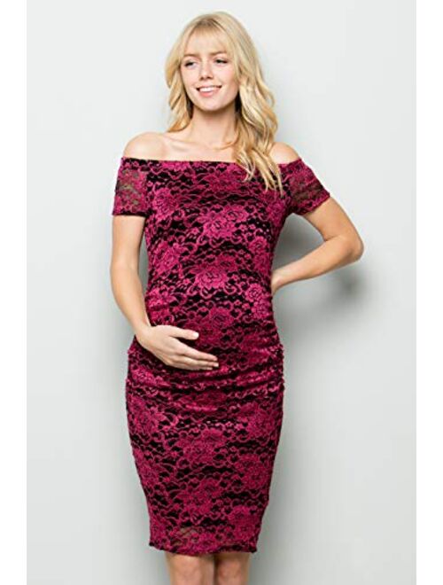 My Bump Maternity Lace Dress - Premium Stretch Lace Off Shoulder Baby Shower Photography