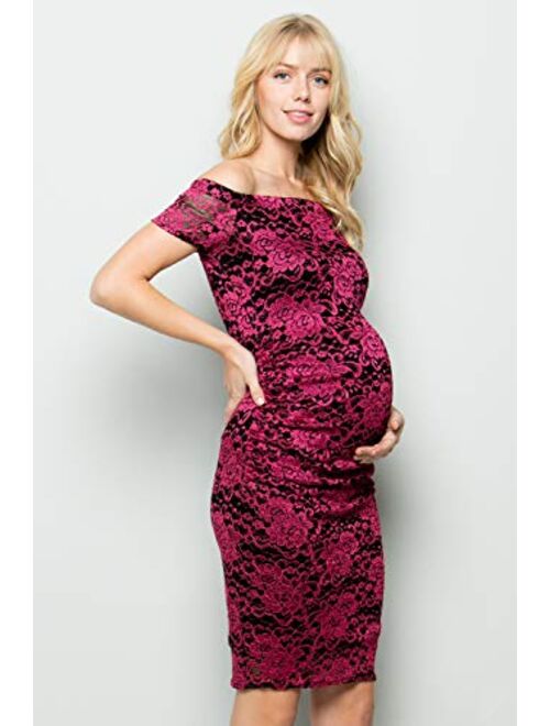 My Bump Maternity Lace Dress - Premium Stretch Lace Off Shoulder Baby Shower Photography