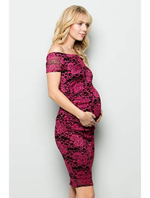 My Bump Maternity Lace Dress - Premium Stretch Lace Off Shoulder Baby Shower Photography