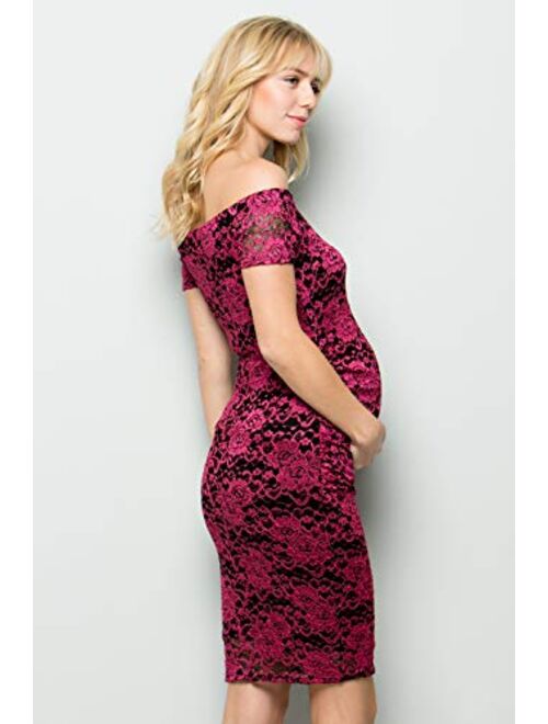 My Bump Maternity Lace Dress - Premium Stretch Lace Off Shoulder Baby Shower Photography