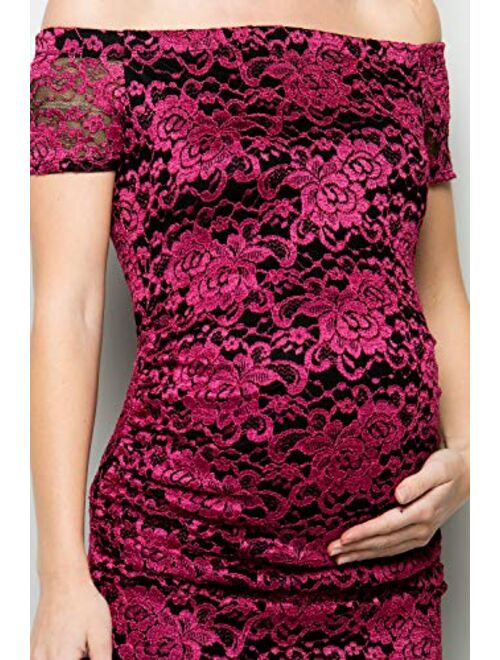 My Bump Maternity Lace Dress - Premium Stretch Lace Off Shoulder Baby Shower Photography