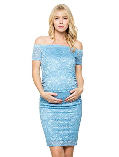 My Bump Maternity Lace Dress - Premium Stretch Lace Off Shoulder Baby Shower Photography