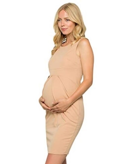 My Bump Women's Floral Front Pleated Sleeveless Knee Length Maternity Midi Dress(Made in USA)-for Baby Shower