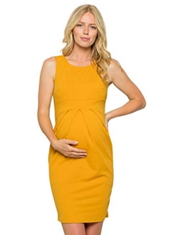 My Bump Women's Floral Front Pleated Sleeveless Knee Length Maternity Midi Dress(Made in USA)-for Baby Shower