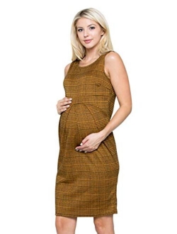 My Bump Women's Floral Front Pleated Sleeveless Knee Length Maternity Midi Dress(Made in USA)-for Baby Shower