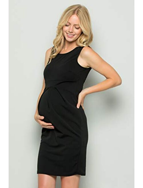 My Bump Women's Floral Front Pleated Sleeveless Knee Length Maternity Midi Dress(Made in USA)-for Baby Shower