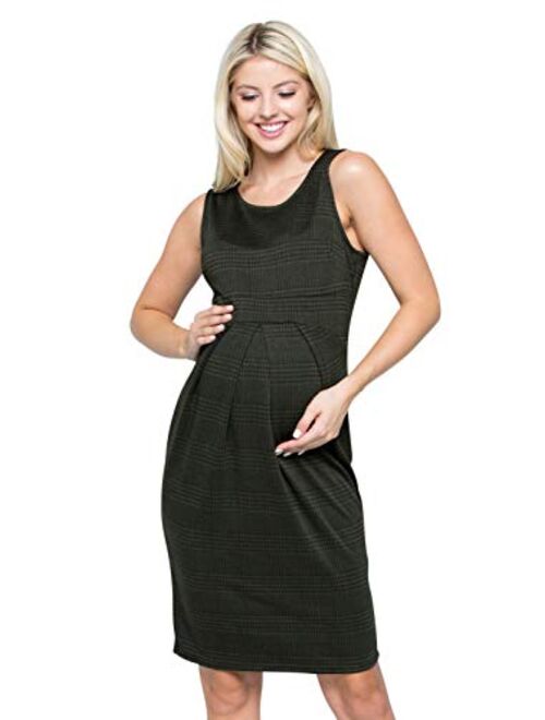 My Bump Women's Floral Front Pleated Sleeveless Knee Length Maternity Midi Dress(Made in USA)-for Baby Shower