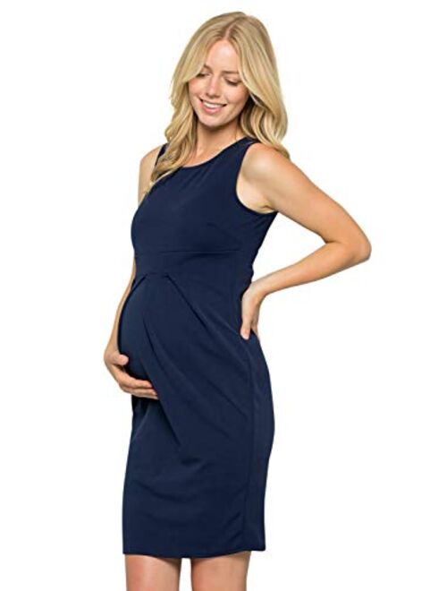 My Bump Women's Floral Front Pleated Sleeveless Knee Length Maternity Midi Dress(Made in USA)-for Baby Shower