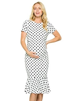 My Bump Maternity Midi Dress - Fitted Stretch Short Sleeves Mermaid Flare Ruffle