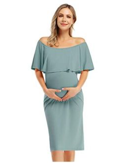 Coolmee Women's Maternity Dress Off Shoulder Casual Maxi Dress