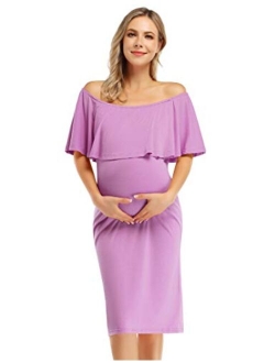 Coolmee Women's Maternity Dress Off Shoulder Casual Maxi Dress