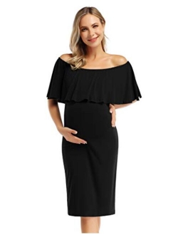 Coolmee Women's Maternity Dress Off Shoulder Casual Maxi Dress