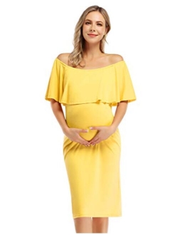 Coolmee Women's Maternity Dress Off Shoulder Casual Maxi Dress