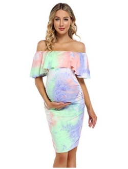 Coolmee Women's Maternity Dress Off Shoulder Casual Maxi Dress