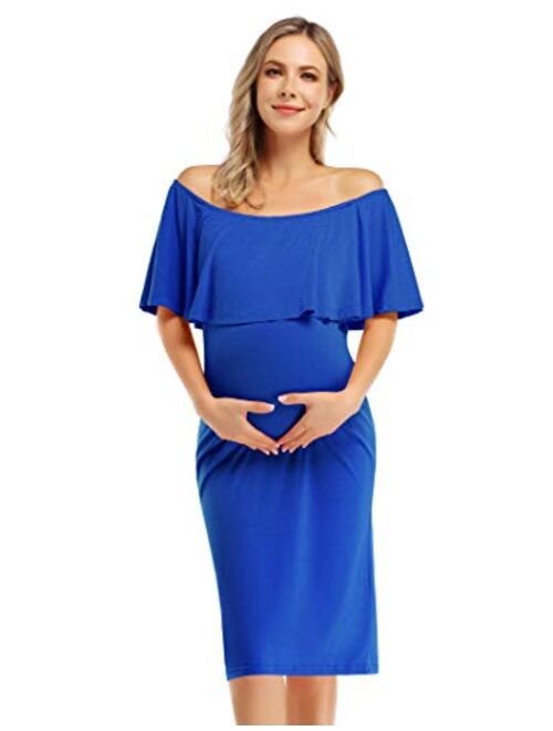 Coolmee Women's Maternity Dress Off Shoulder Casual Maxi Dress