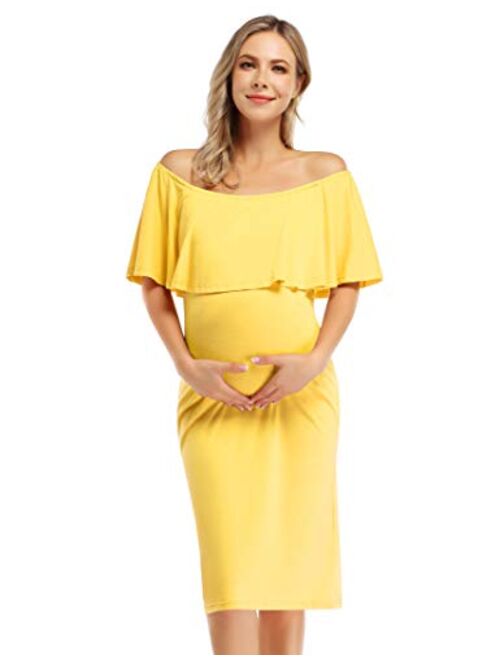 Coolmee Women's Maternity Dress Off Shoulder Casual Maxi Dress