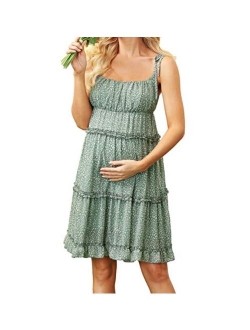 Maacie Women Maternity Striped Cami Dress Spaghetti Straps Buttons Down Dress