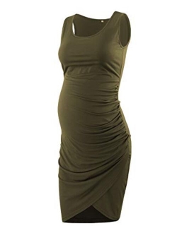 Ecavus Women's Maternity Mama Sleeveless Tulip Dress Wrap Hem Ruched Casual Fitted Sheath Dress