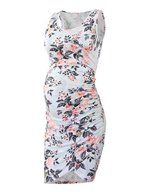 Ecavus Women's Maternity Mama Sleeveless Tulip Dress Wrap Hem Ruched Casual Fitted Sheath Dress