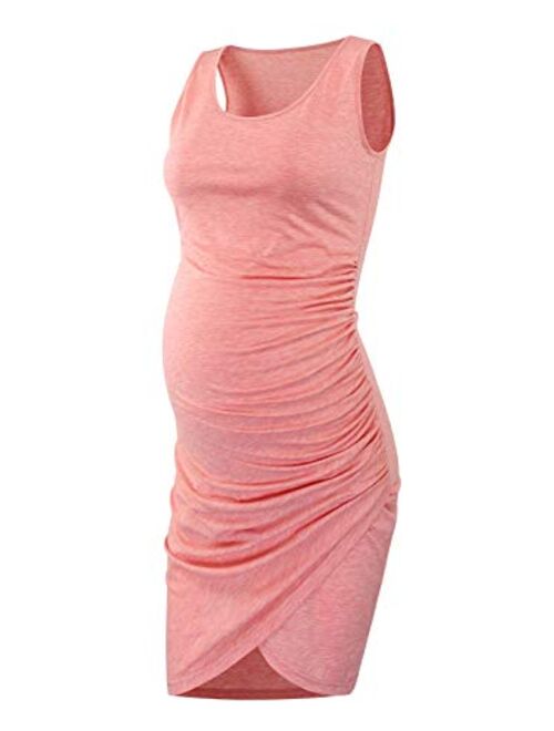 Ecavus Women's Maternity Mama Sleeveless Tulip Dress Wrap Hem Ruched Casual Fitted Sheath Dress