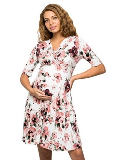 My Bump Women's Overlay Printed Baby Shower Nursing Maternity Wrap Dress