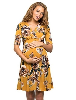 My Bump Women's Overlay Printed Baby Shower Nursing Maternity Wrap Dress