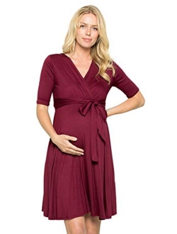 My Bump Women's Overlay Printed Baby Shower Nursing Maternity Wrap Dress