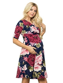 My Bump Women's Overlay Printed Baby Shower Nursing Maternity Wrap Dress