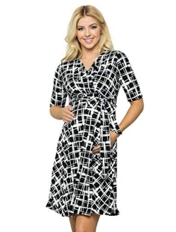 My Bump Women's Overlay Printed Baby Shower Nursing Maternity Wrap Dress