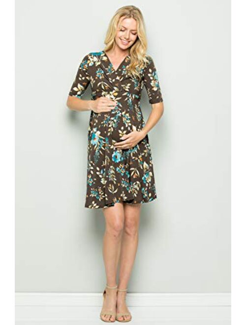 My Bump Women's Overlay Printed Baby Shower Nursing Maternity Wrap Dress