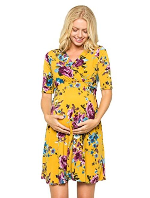 My Bump Women's Overlay Printed Baby Shower Nursing Maternity Wrap Dress